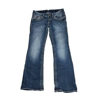 VIGOSS Women’s Denim Jeans Bootcut SZ 7/8 Lowrise Rhinestones Rivets Faded